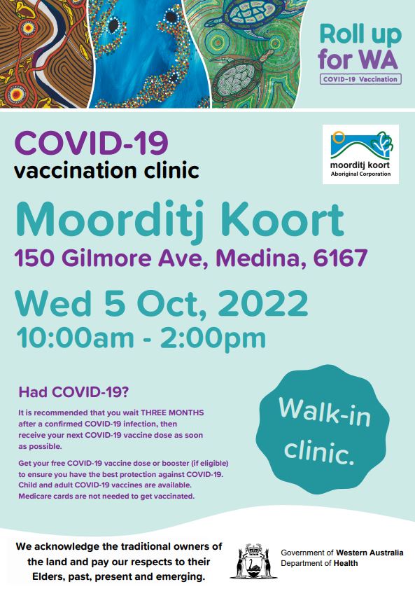 Covid-19 Vaccination Clinic - Wed 5 Oct 2022 - 10:00am to 2:00pm